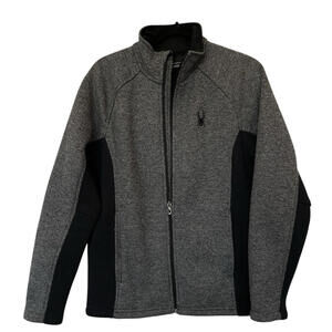 SPYDER Jacket Full Zip Black Gray Fleece lined Waffle knit Mens Medium 2020.2